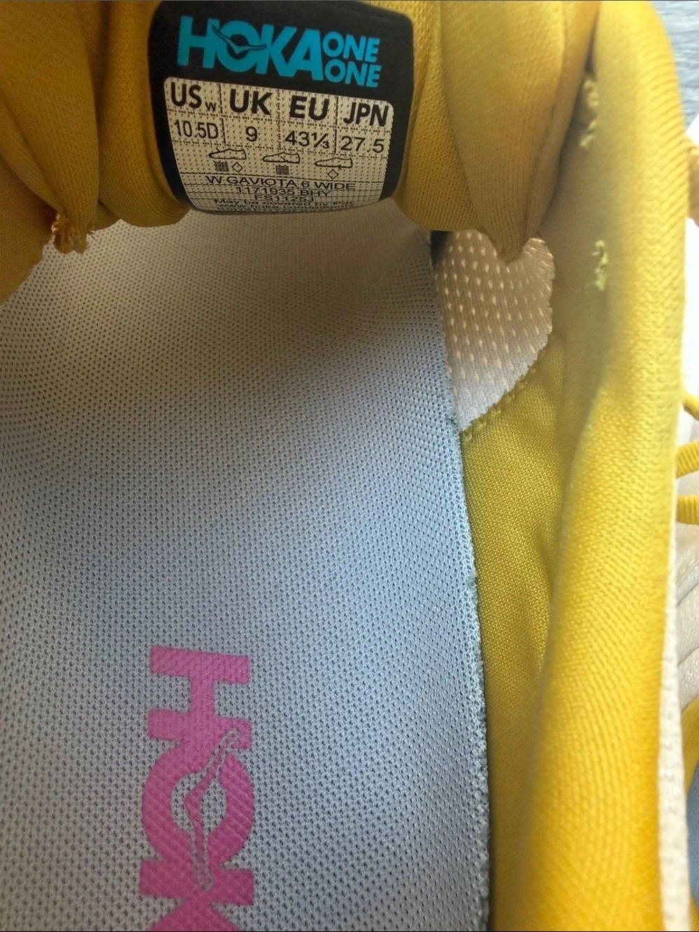 Hoka gaviota 6 Women's White Running Shoes with Yellow & Pink Accents